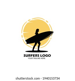 Silhouette of a surfer logo