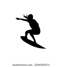 Silhouette of surfer riding strong ocean waves