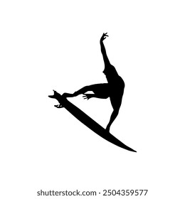 Silhouette of surfer riding strong ocean waves