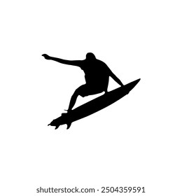 Silhouette of surfer riding strong ocean waves