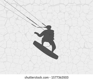 Silhouette of a surfer soaring on the water. Vector illustration.