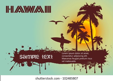 Silhouette of the surfer, tropical beach