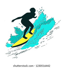 silhouette of a surfer who cuts through the wave