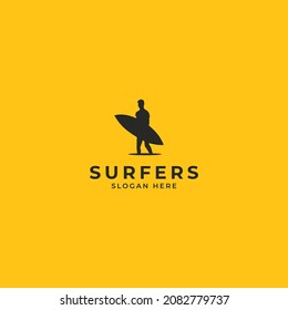 Silhouette of surfers logo design