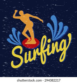 Silhouette surfing man design for T-shirt screen and printing