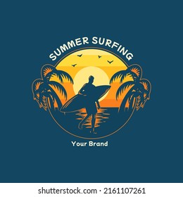 Silhouette Surfing Summer Illustration For Merchandise