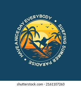 Silhouette Surfing Summer Illustration For Merchandise