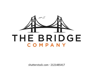 Silhouette of Suspension Cable Bridge logo design