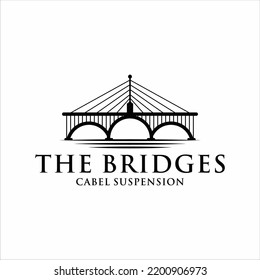 Silhouette Of Suspension Cable Bridge Logo Design Concept.