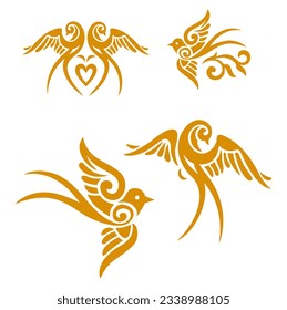 Silhouette of swallows, ornament, vector