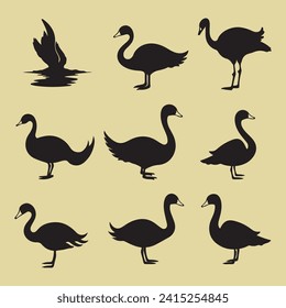 Silhouette Swan Birds, Black Swan vector set