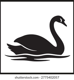 Silhouette of swan floating gracefully with curved neck and rippling water