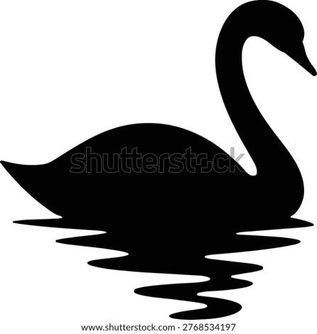 Silhouette swan floating gracefully on water reflection vector illustrator