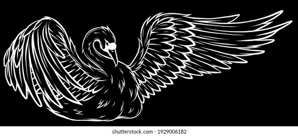 silhouette Swan. Hand drawn vector illustration of a swan