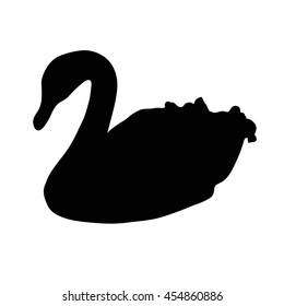 Silhouette of swan isolated on white background. Art vector illustration.