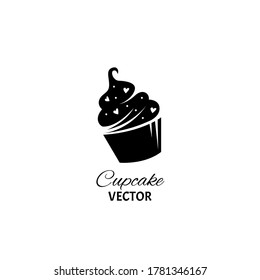 Silhouette of sweet cupcake with hearts on the top. Vector logo illustration on isolated background