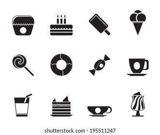 Silhouette Sweet food and confectionery icons - vector icon set