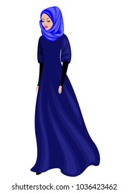 Silhouette of a sweet lady. The girl wears traditional Muslim women's clothing, hijab. A young and beautiful woman. Vector illustration.
