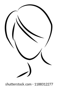 Silhouette Of A Sweet Lady's Head. The Girl Shows The Hairstyle Of A Woman On Medium And Short Hair. Suitable For Logo, Advertising. Vector Illustration.