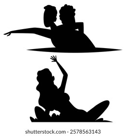 Silhouette of a Swimmer Drowning and a Rescuer Assisting