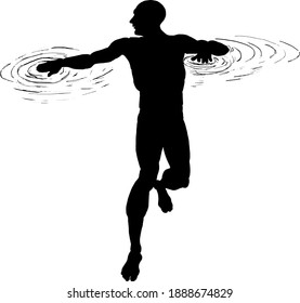 Silhouette Of A Swimmer Treading Water To Stay Afloat. Vector Illustration.