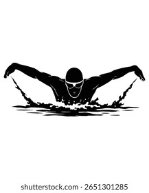 Silhouette of Swimming man Silhouette  black and white