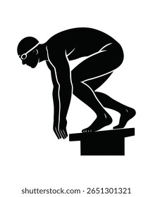 Silhouette of Swimming man Silhouette  black and white