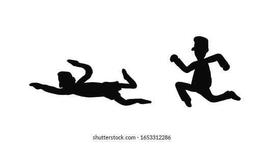silhouette of swimming man and running man. cartoon. vector.