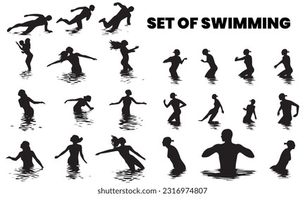 Silhouette swimming vector illustration collection