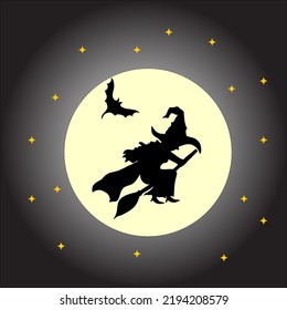 Silhouette Switch Broom on the Moon Dark background 