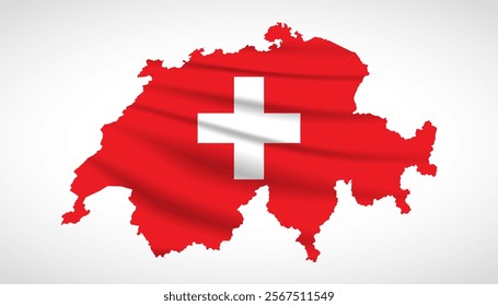 Silhouette of Switzerland map filled with the Swiss flag design, symbolizing national pride, cultural heritage, and geographic identity.  
