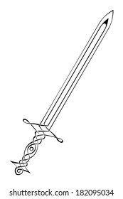 Silhouette of a sword on a white background