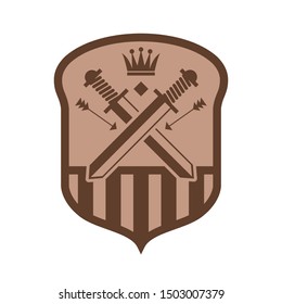 Silhouette of Swords, Crown and Arrows, shield design, abstract vector illustration