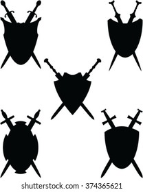 Silhouette of swords and shields, vector, background, isolated
