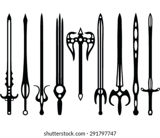 Silhouette of swords, vector, background, isolated