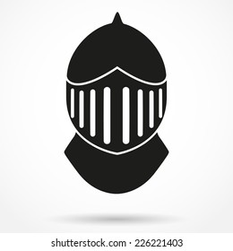 Silhouette symbol of Crusader Metallic Knight's Helmet. Retro style Historical reenactment. Vector Background isolated on white background