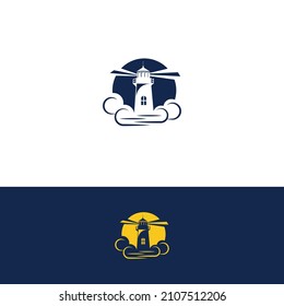 Silhouette symbol light house logo symbol design template. Vector illustration EPS.8 EPS.10