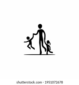 silhouette symbol or logo of a father and children 
lovely family concept Father's Day card happiness moment.