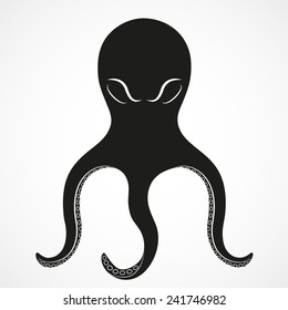 Silhouette symbol of octopus. Simple graphic Vector illustration.