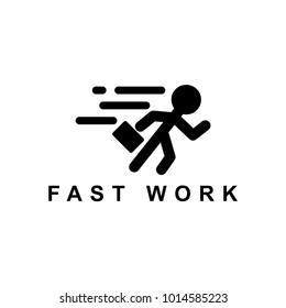 silhouette symbol of people running to work, quick icon work