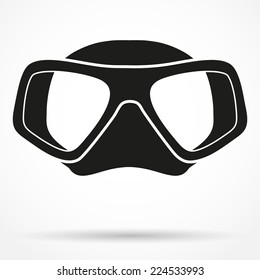 Silhouette symbol of Underwater diving scuba mask. Front view. Simple Vector Illustration Isolated on white background.