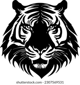 Silhouette of symmetrical cool tiger face Black and white style  Vector