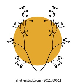 Silhouette of symmetry Branches of trees with abstract round shape. Plant Art design for Botanical boho wall art. Vector illustration