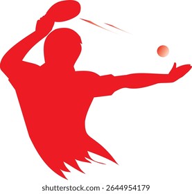Silhouette of a table tennis player serving the ball