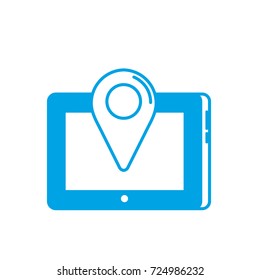 silhouette tablet technology with location map symbol