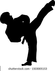 Silhouette of a TaeKwonDo pugilist doing a side-kick. Vector illustration. 