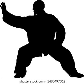 Silhouette of a Taichi master making a pose. Vector illustration. 