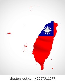 Silhouette of Taiwan map filled with the Taiwanese flag design, symbolizing national pride, cultural heritage, and geographic identity.  
