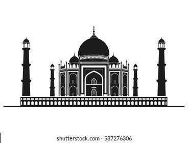 Silhouette of The Taj Mahal Indian temple.