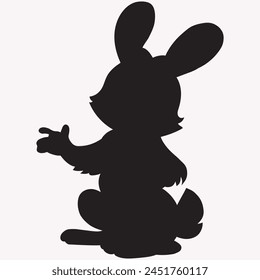 silhouette of talking bunny from behind on white background